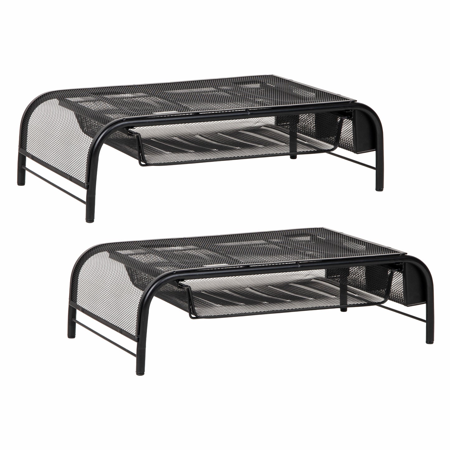 Mind Reader Monitor Stand, Ventilated Laptop Riser, Paper Tray, Office, Metal Mesh, Set of 2, Black