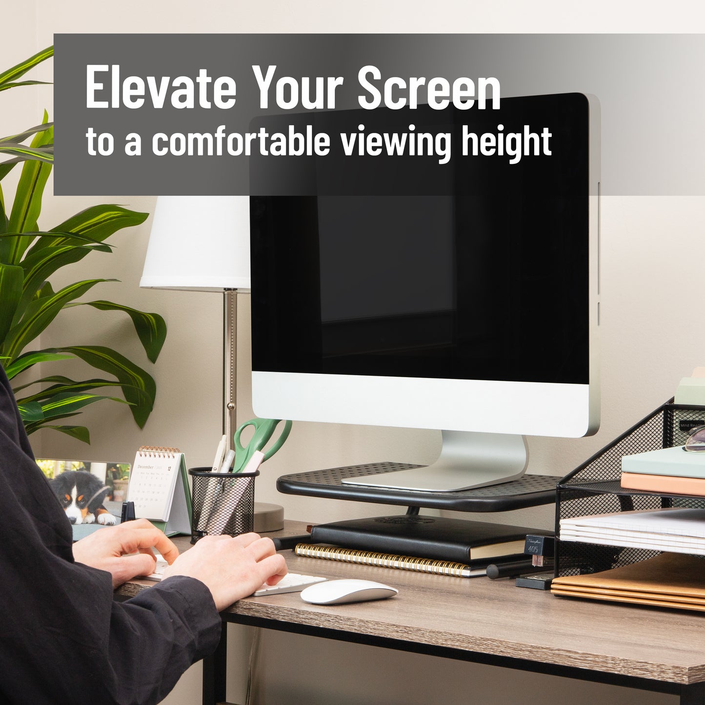 Mind Reader Monitor Stand, Ventilated Laptop Riser, Desktop Organizer, Metal, 14.5"L x 11.25"W x 4.25"H