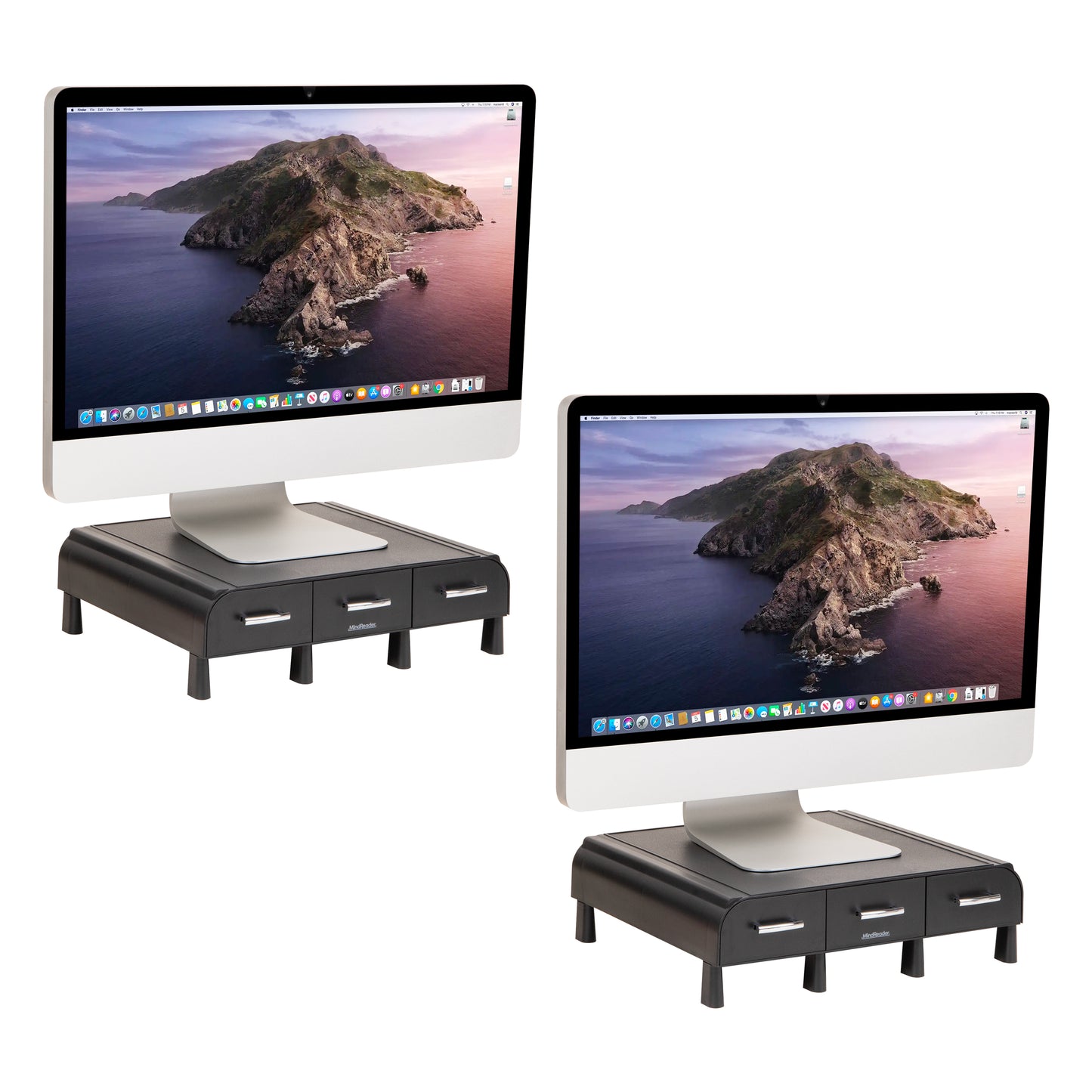 Mind Reader Monitor Stand, 3 Storage Drawers, Desktop Organizer, Riser, Office, 13.5"L x 13"W x 4"H