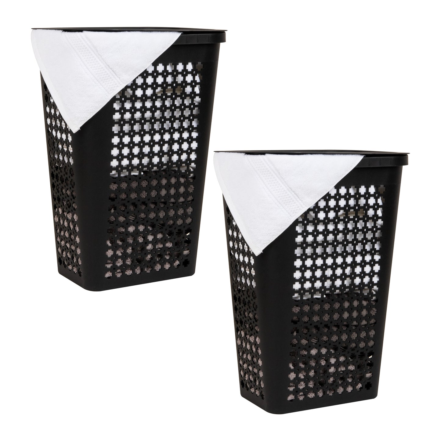 Mind Reader Slim Tapered Laundry Hampers with Lid, Clothes Basket with Swiss Cross Cut-Outs, Lightweight & Ventilated, Plastic, Set of 2