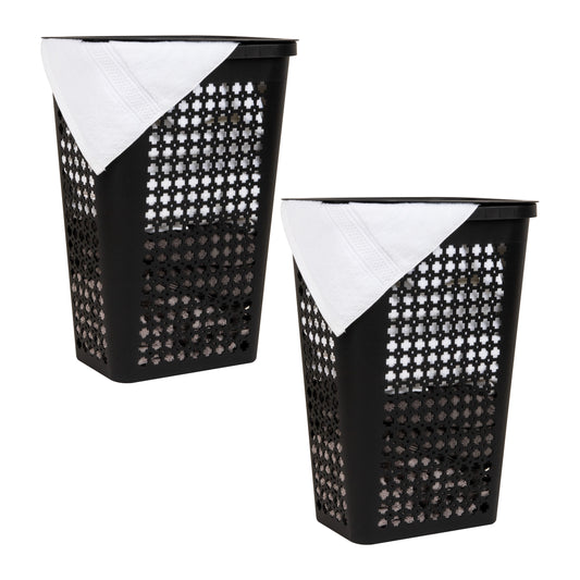 Mind Reader Slim Tapered Laundry Hampers with Lid, Clothes Basket with Swiss Cross Cut-Outs, Lightweight & Ventilated, Plastic, Set of 2