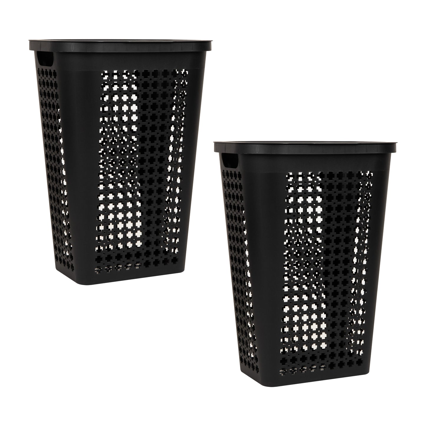 Mind Reader Slim Tapered Laundry Hampers with Lid, Clothes Basket with Swiss Cross Cut-Outs, Lightweight & Ventilated, Plastic, Set of 2