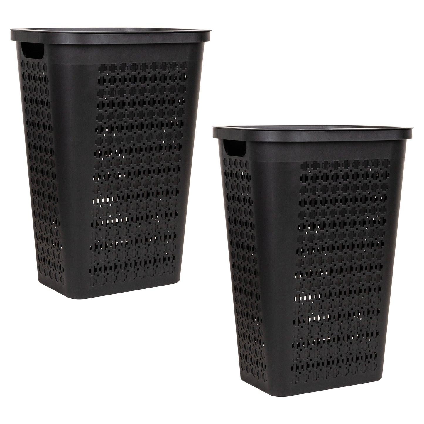 Mind Reader Slim Tapered Laundry Hampers with Lid, Clothes Basket with Swiss Cross Cut-Outs, Lightweight & Ventilated, Plastic, Set of 2