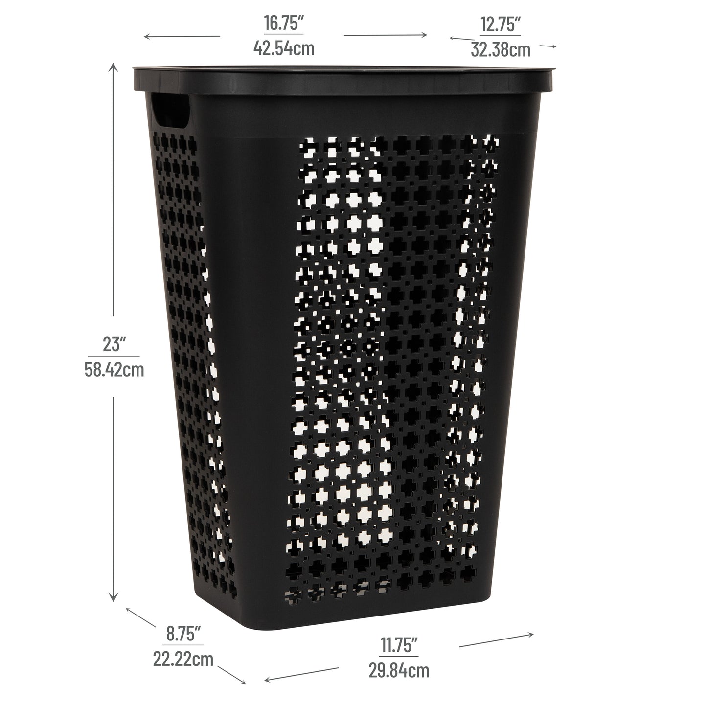 Mind Reader Slim Tapered Laundry Hampers with Lid, Clothes Basket with Swiss Cross Cut-Outs, Lightweight & Ventilated, Plastic, Set of 2