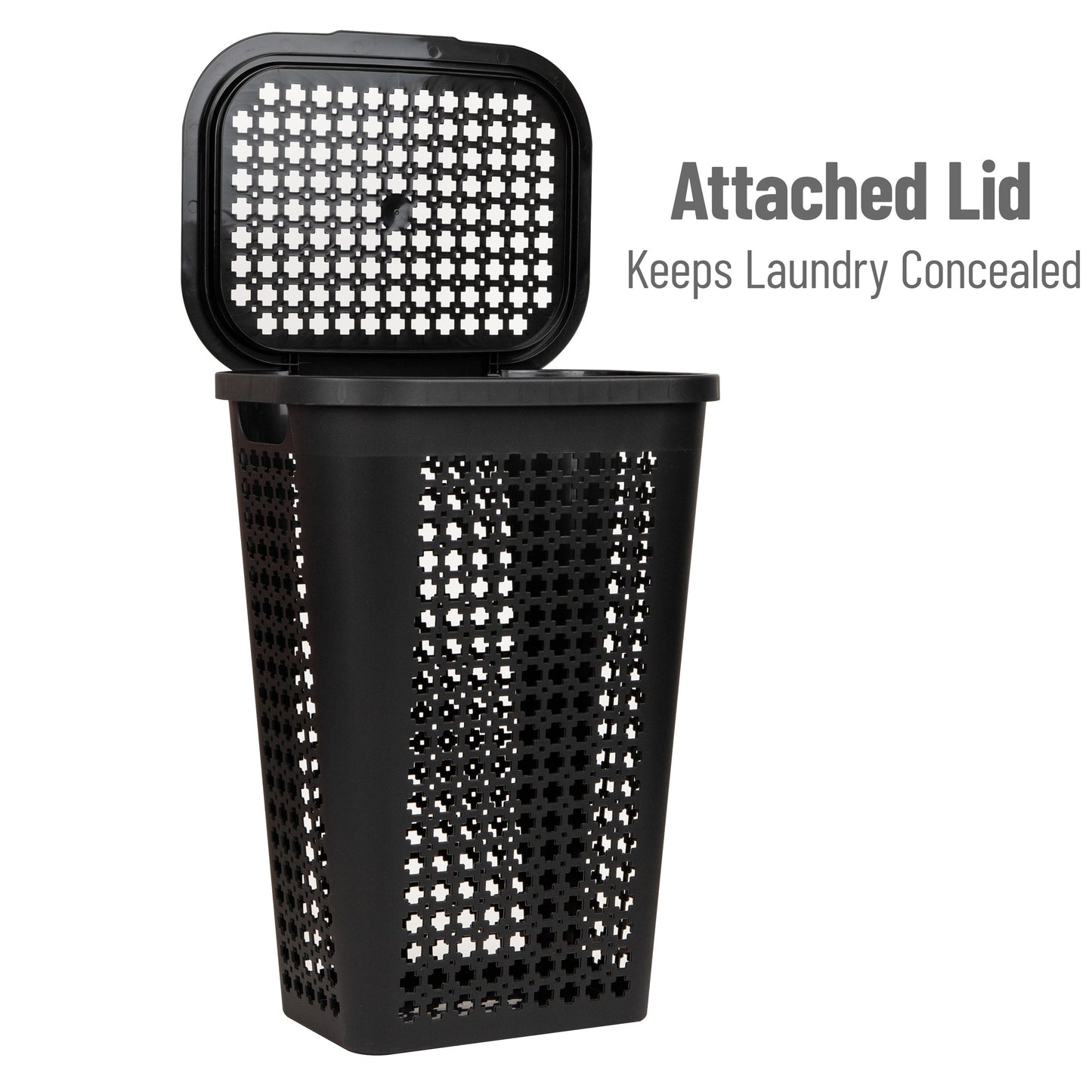 Mind Reader Slim Tapered Laundry Hampers with Lid, Clothes Basket with Swiss Cross Cut-Outs, Lightweight & Ventilated, Plastic, Set of 2