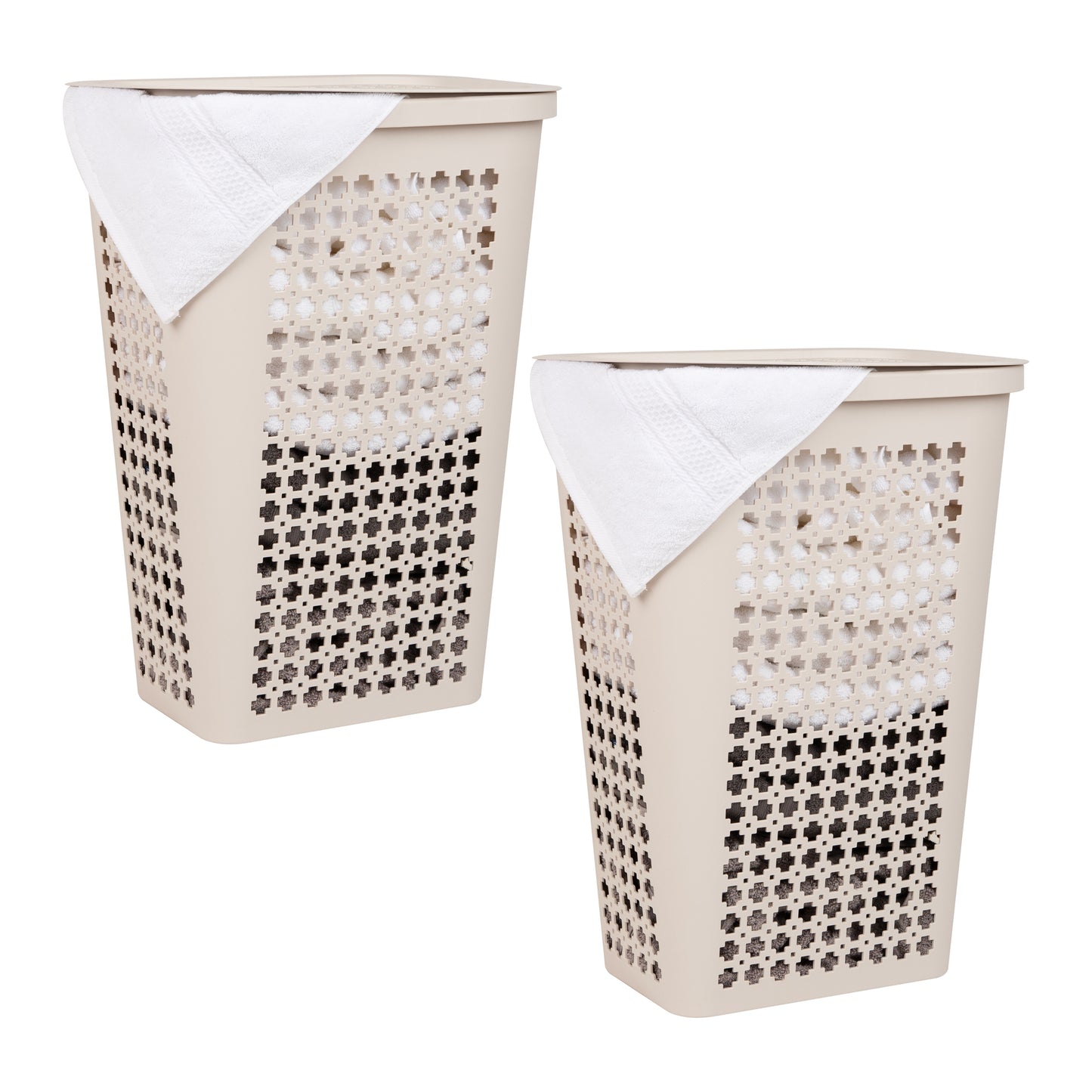 Mind Reader Slim Tapered Laundry Hampers with Lid, Clothes Basket with Swiss Cross Cut-Outs, Lightweight & Ventilated, Plastic, Set of 2