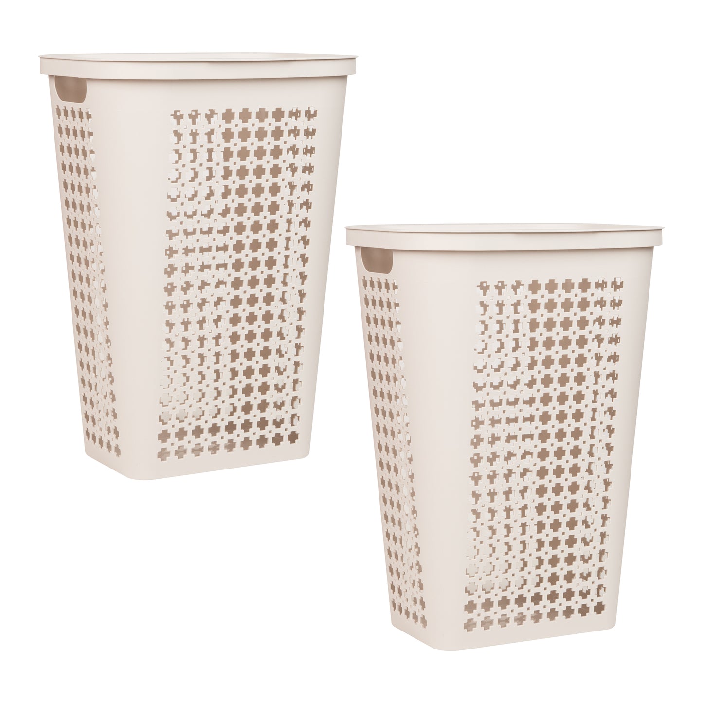 Mind Reader Slim Tapered Laundry Hampers with Lid, Clothes Basket with Swiss Cross Cut-Outs, Lightweight & Ventilated, Plastic, Set of 2