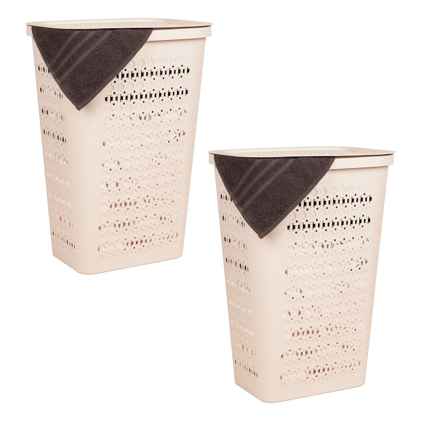 Mind Reader Slim Tapered Laundry Hampers with Lid, Clothes Basket with Swiss Cross Cut-Outs, Lightweight & Ventilated, Plastic, Set of 2