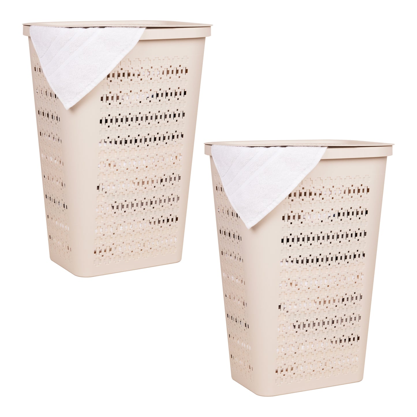Mind Reader Slim Tapered Laundry Hampers with Lid, Clothes Basket with Swiss Cross Cut-Outs, Lightweight & Ventilated, Plastic, Set of 2