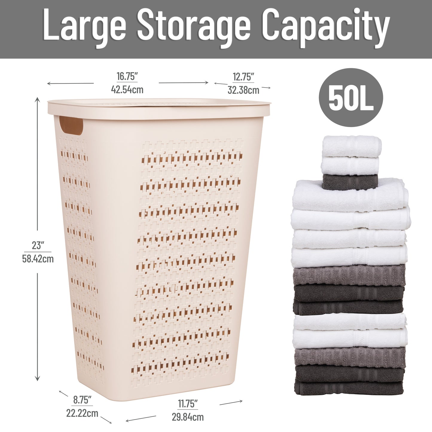 Mind Reader Slim Tapered Laundry Hampers with Lid, Clothes Basket with Swiss Cross Cut-Outs, Lightweight & Ventilated, Plastic, Set of 2