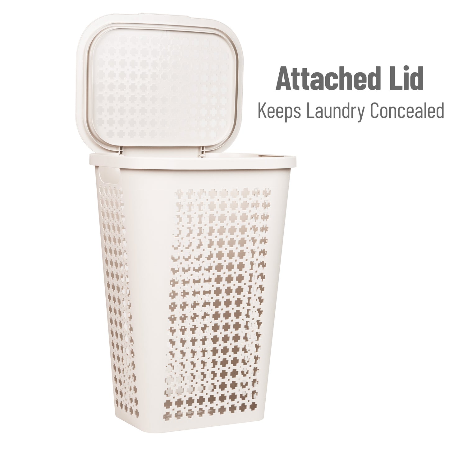 Mind Reader Slim Tapered Laundry Hampers with Lid, Clothes Basket with Swiss Cross Cut-Outs, Lightweight & Ventilated, Plastic, Set of 2