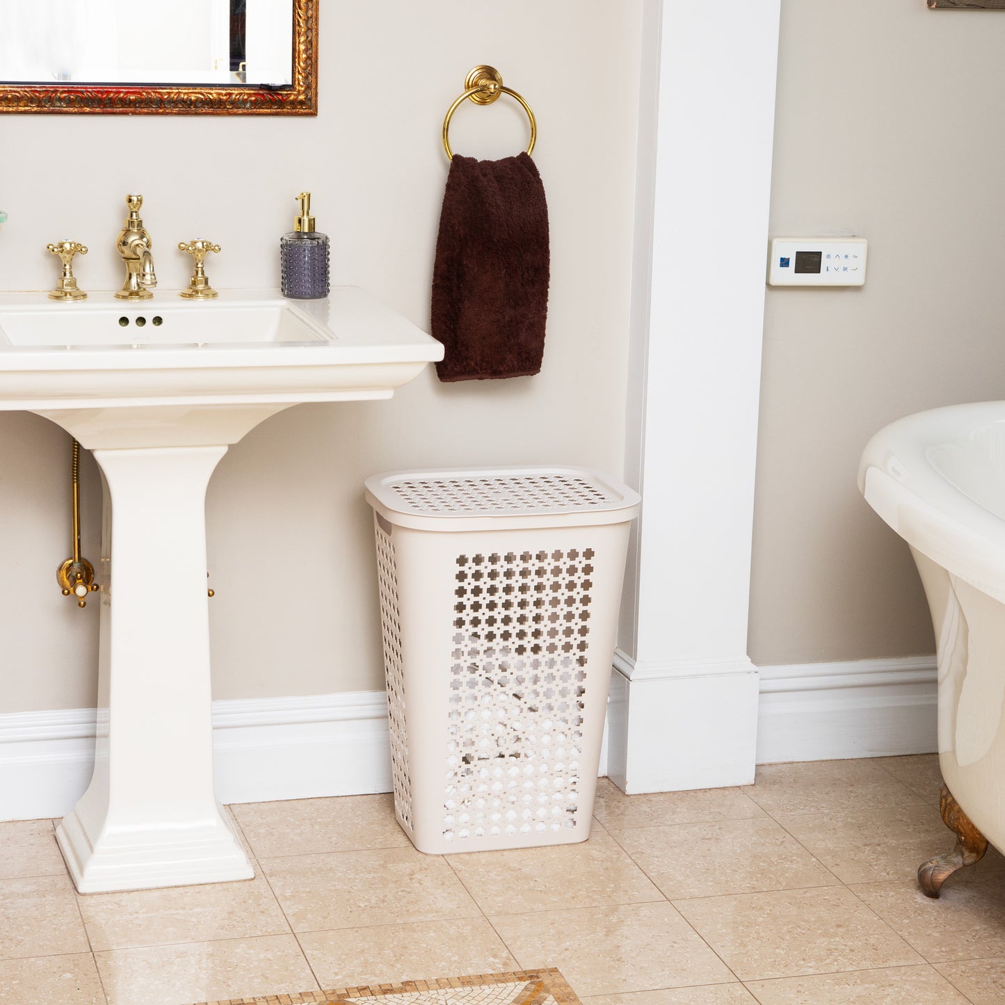 Mind Reader Slim Tapered Laundry Hampers with Lid, Clothes Basket with Swiss Cross Cut-Outs, Lightweight & Ventilated, Plastic, Set of 2