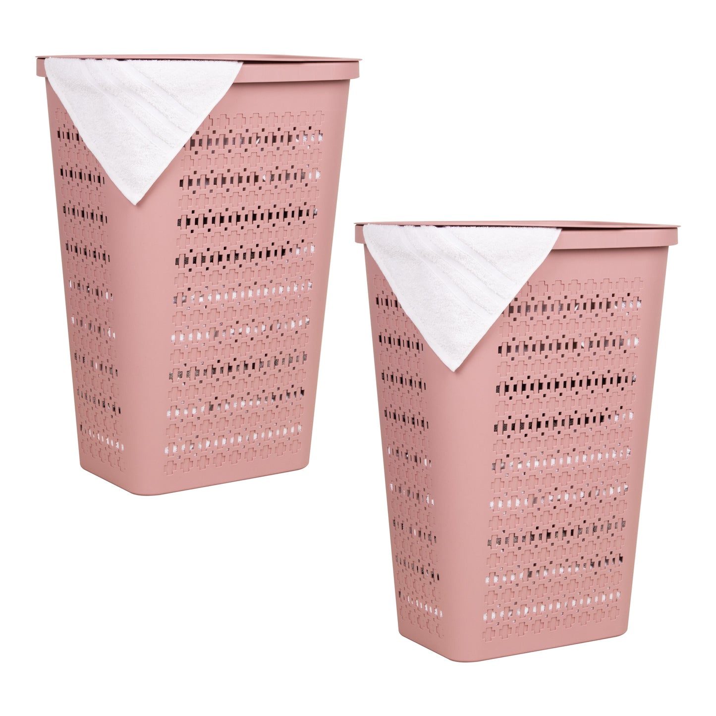 Mind Reader Slim Tapered Laundry Hampers with Lid, Clothes Basket with Swiss Cross Cut-Outs, Lightweight & Ventilated, Plastic, Set of 2