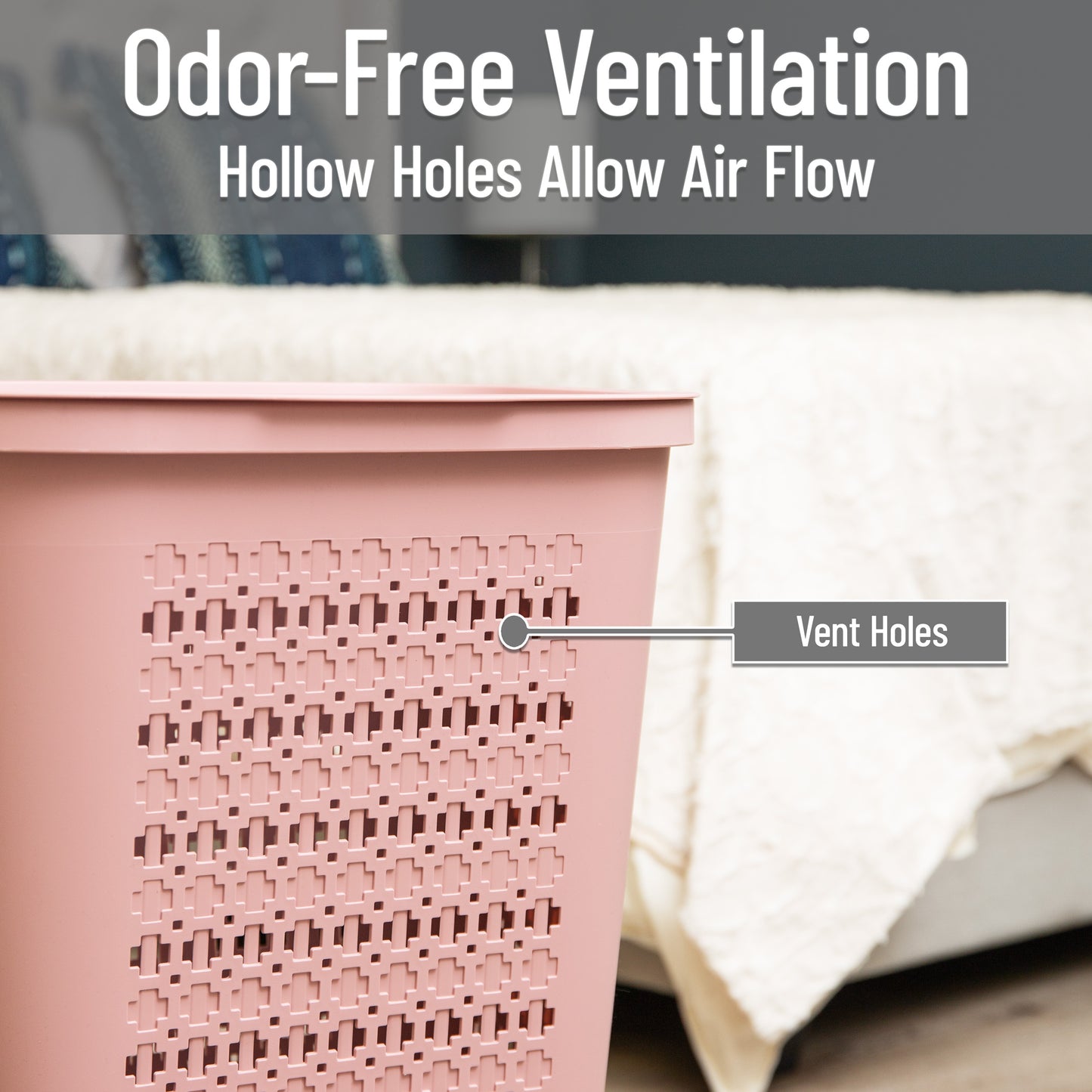 Mind Reader Slim Tapered Laundry Hampers with Lid, Clothes Basket with Swiss Cross Cut-Outs, Lightweight & Ventilated, Plastic, Set of 2