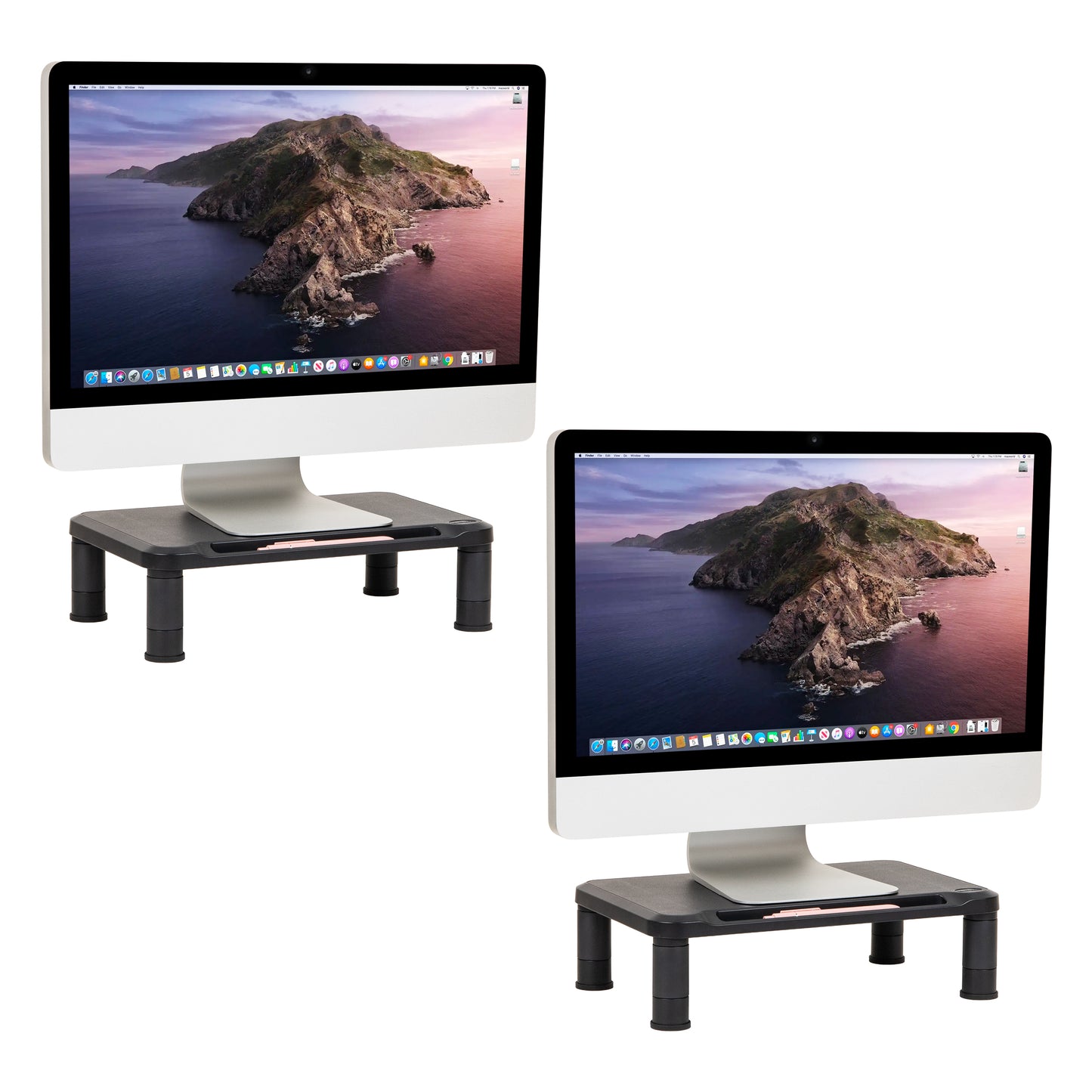 Mind Reader Monitor Stand, Height Adjustable, Laptop, Computer, Riser, Office, 14.5"L x 10.5"W x 5.25"H, Set of 2, Black