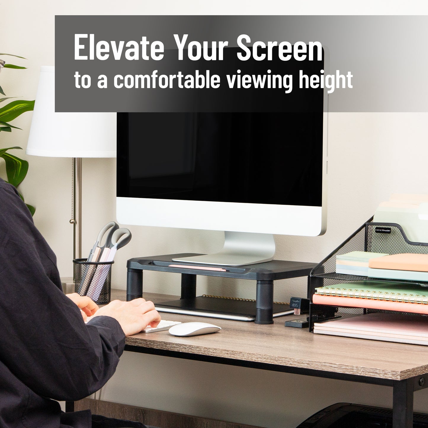 Mind Reader Monitor Stand, Height Adjustable, Laptop, Computer, Riser, Office, 14.5"L x 10.5"W x 5.25"H, Set of 2, Black