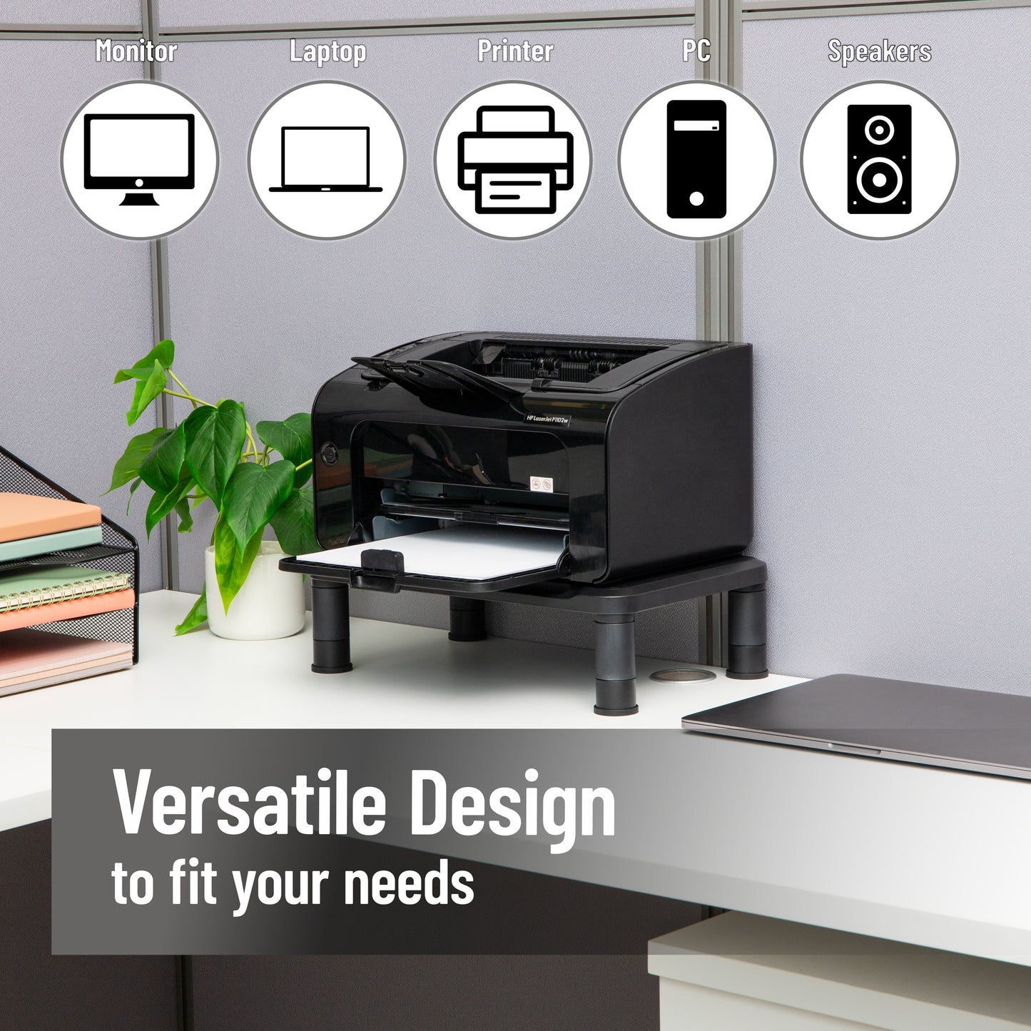 Mind Reader Monitor Stand, Height Adjustable, Laptop, Computer, Riser, Office, 14.5"L x 10.5"W x 5.25"H, Set of 2, Black