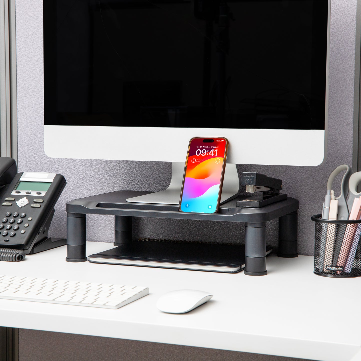 Mind Reader Monitor Stand, Height Adjustable, Laptop, Computer, Riser, Office, 14.5"L x 10.5"W x 5.25"H, Set of 2, Black