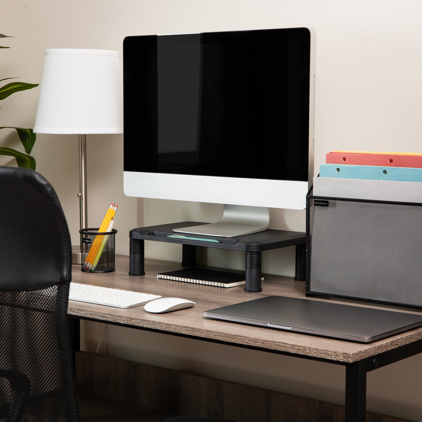 Mind Reader Monitor Stand, Height Adjustable, Laptop, Computer, Riser, Office, 14.5"L x 10.5"W x 5.25"H, Set of 2, Black