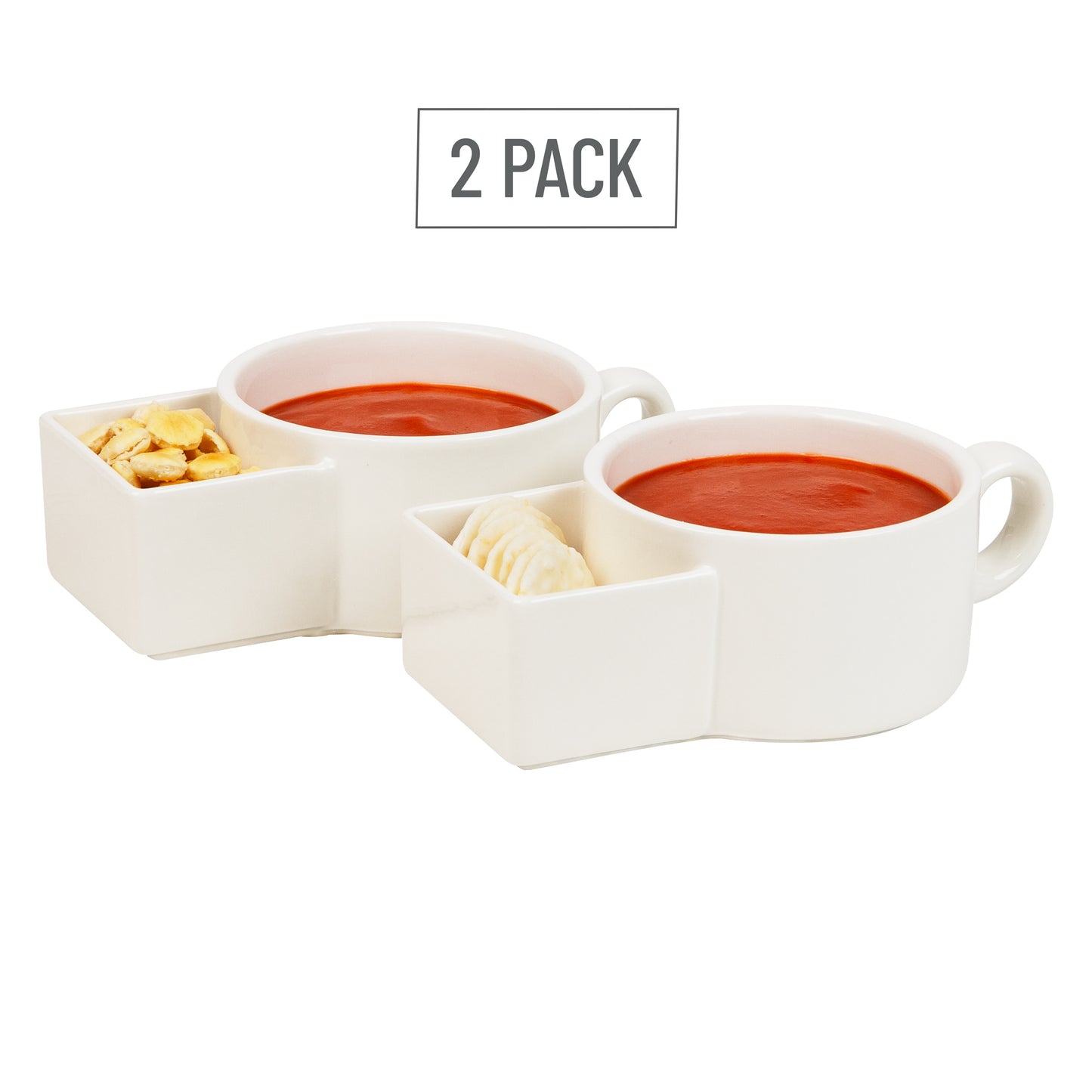 MInd Reader Soup and Cracker Handled Crocks, 12 oz Capacity, Kitchen, Ceramic, Set of 2, 7.5"L x 4.5"W x 2.5"H, White