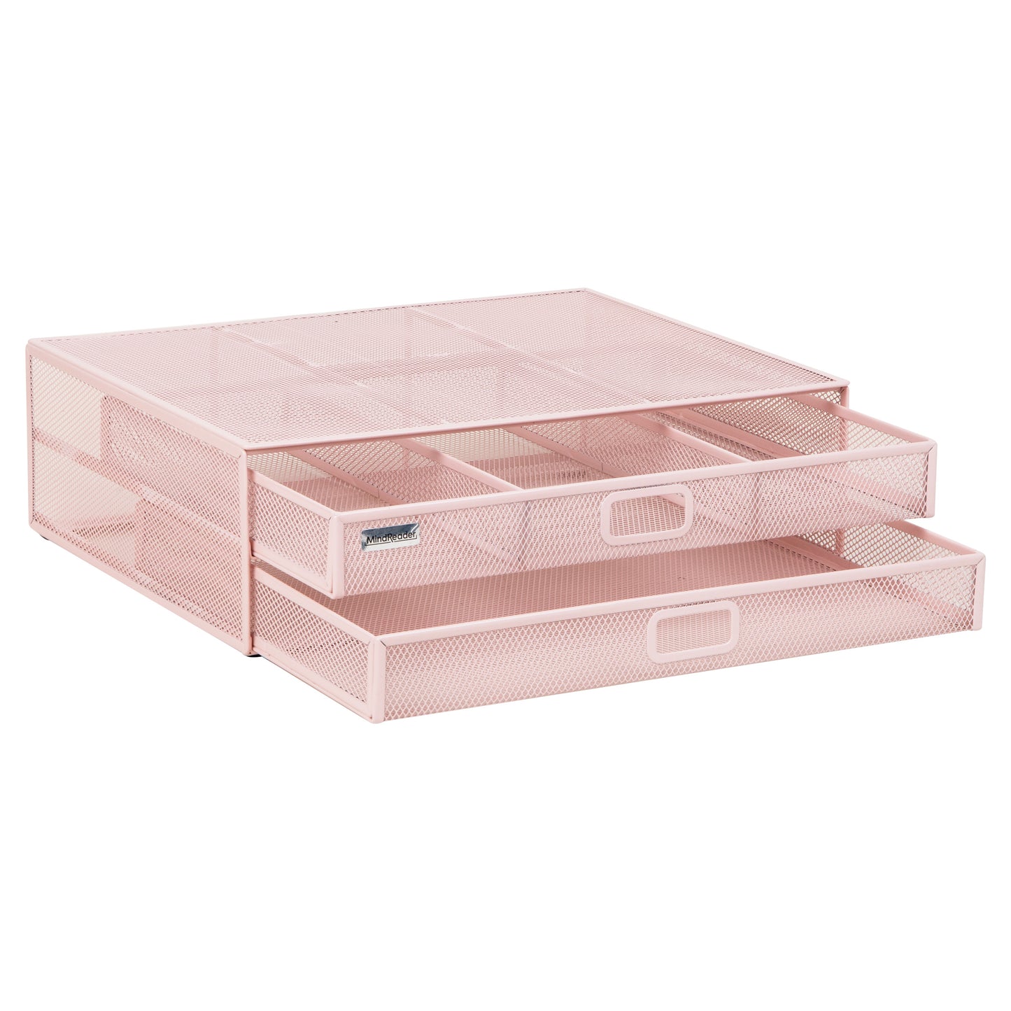 Mind Reader Mesh Monitor Stand with Storage Drawer, Ventilated Laptop Riser and Desktop Organizer, Office, Metal Mesh, Pink