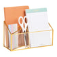 Mind Reader 4-Compartment Glass Desktop Organizer with Copper Trim, Angled Design for Office Supplies, Makeup & Accessories, Glass and Copper, Clear