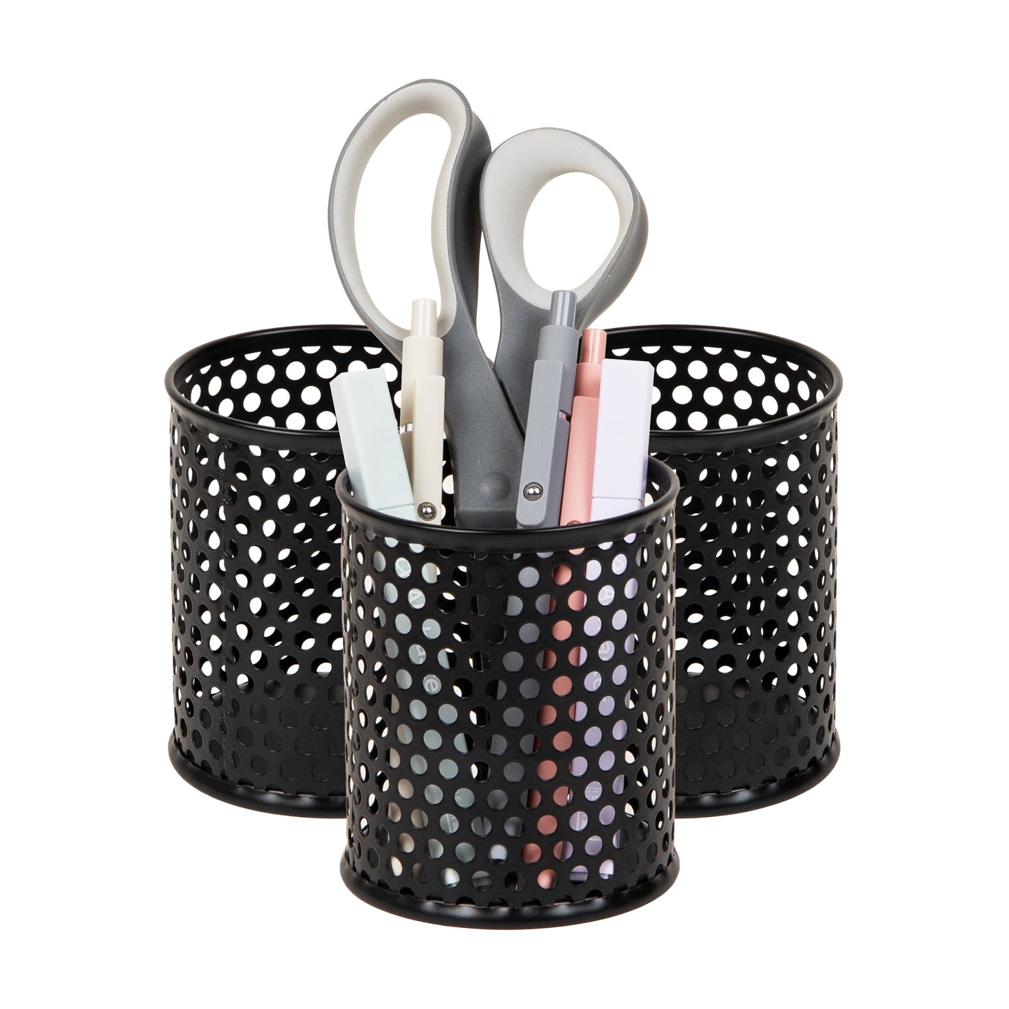 Mind Reader Metal Pen Cups, Mesh Pencil Holders, Desktop Organizer Set, Metal, Set of 3, Black