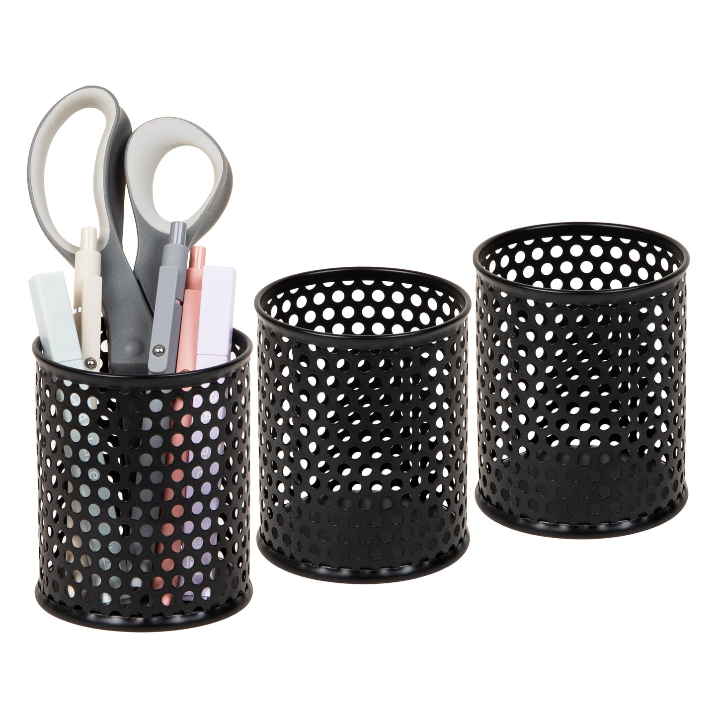 Mind Reader Metal Pen Cups, Mesh Pencil Holders, Desktop Organizer Set, Metal, Set of 3, Black