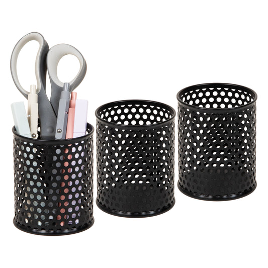 Mind Reader Metal Pen Cups, Mesh Pencil Holders, Desktop Organizer Set, Metal, Set of 3, Black
