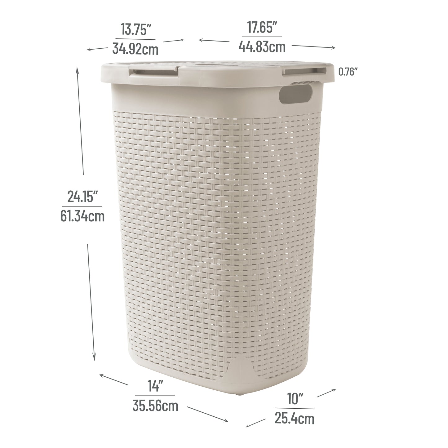 Mind Reader 60L Slim Laundry Hamper, Clothes Basket, Lid, Wicker Design, Plastic, 17.65"L x 13.75"W x 24.15"H