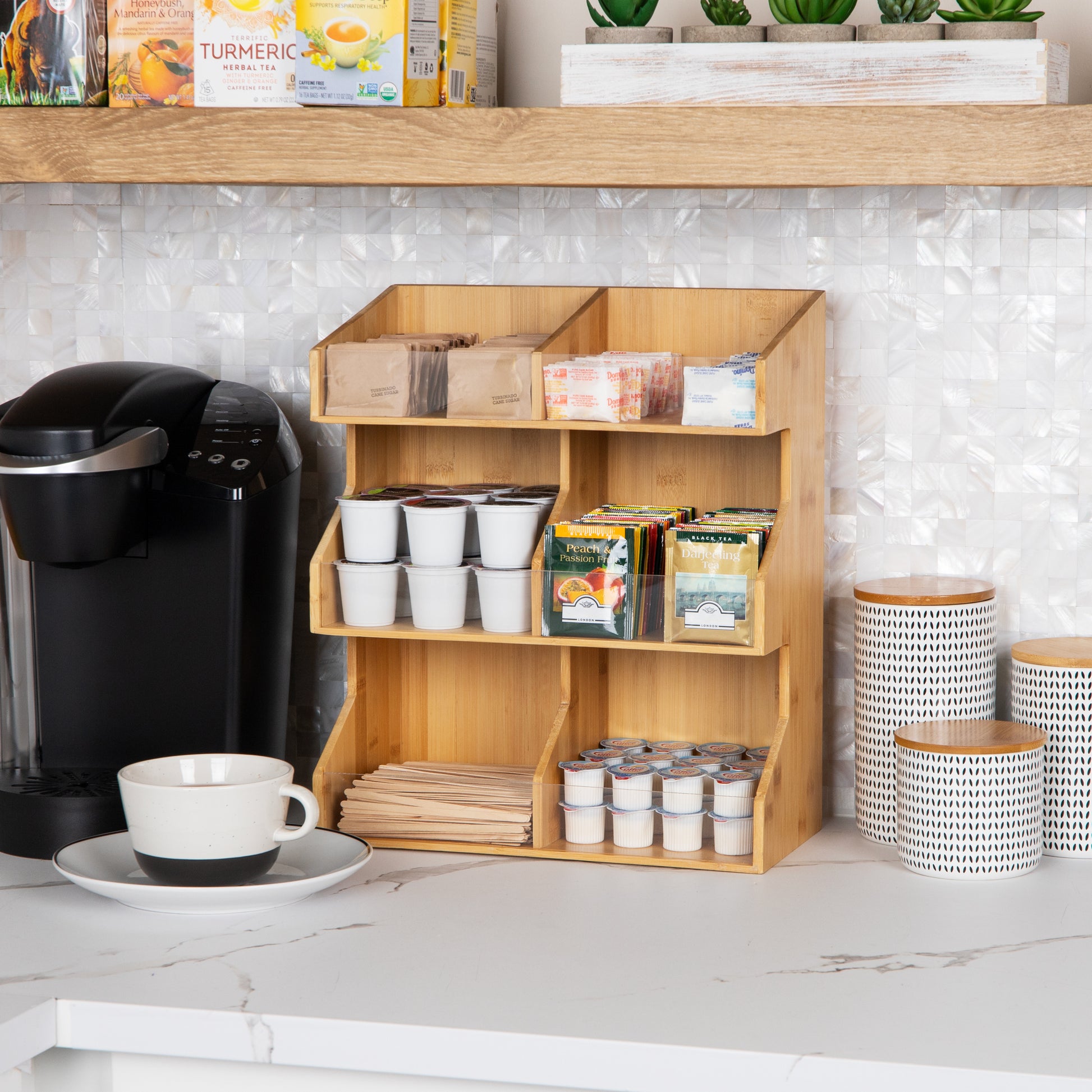 Coffee Bar Accessories and Organizer Countertop, Coffee Station Organizer  Kitchen Counter Shelf Organizer,Coffee Condiment Storage,Cup Lid Holder
