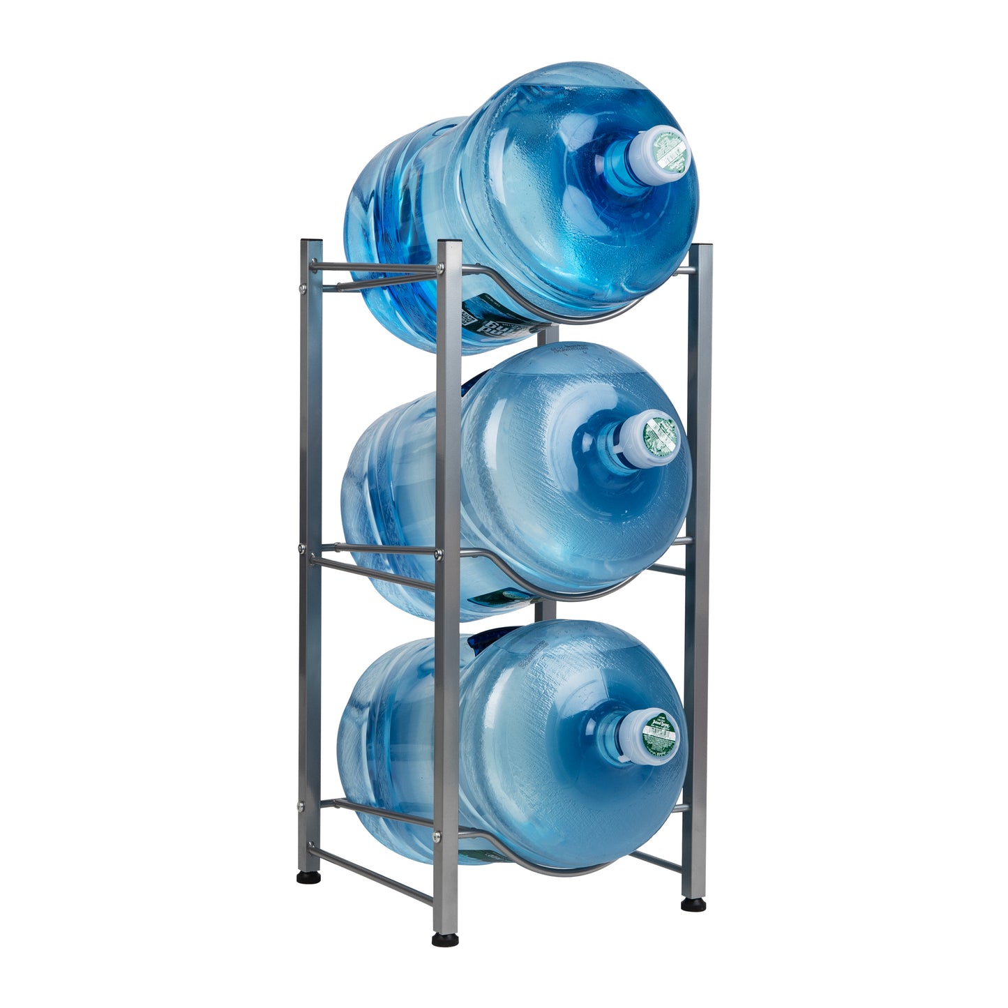 Mind Reader Water Jug Stand, Holds three or five 5 Gallon Jugs, Water Cooler, Rack, Metal, 13.5"L x 13.5"W, Silver