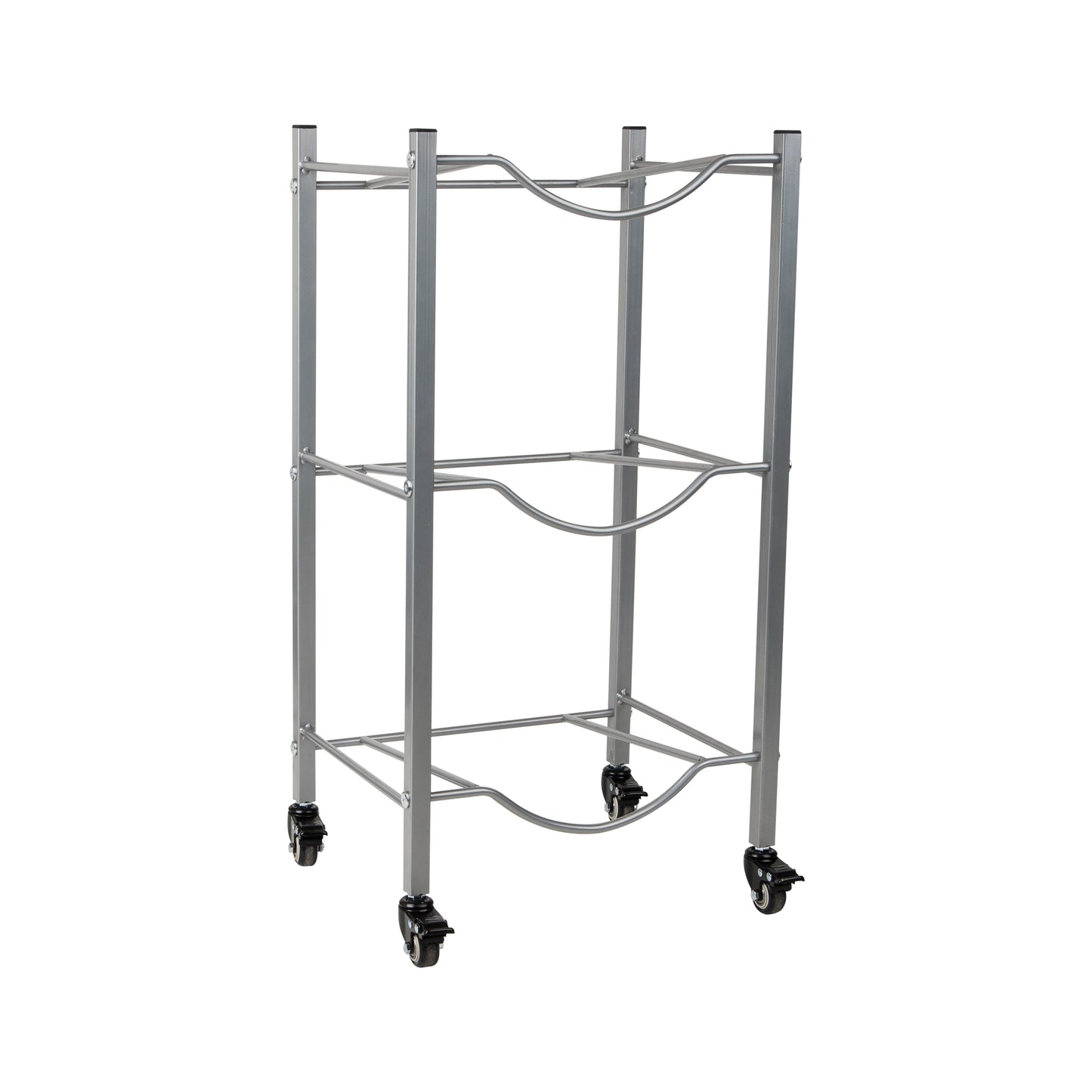 Mind Reader Water Jug Stand, Holds three or four 5 Gallon Jugs, Water Cooler, Rack, Wheels, Metal, 16.5"L x 13.75"W, Gray