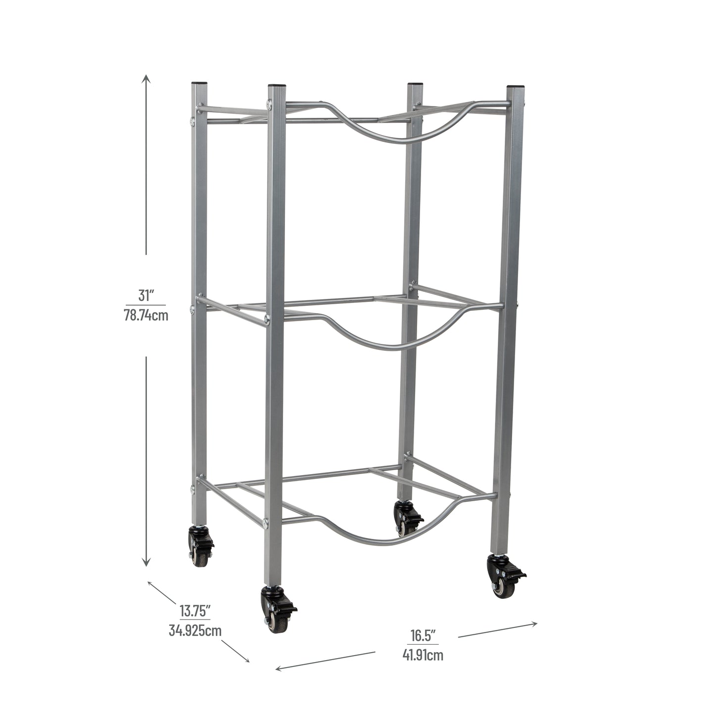 Mind Reader Water Jug Stand, Holds three or four 5 Gallon Jugs, Water Cooler, Rack, Wheels, Metal, 16.5"L x 13.75"W, Gray