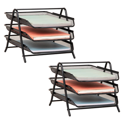Mind Reader 3-Tier Paper Tray, Desktop Organizer, File Storage, Workspace, Office, Metal Mesh, 11.75"L x 13.75"W x 10"H