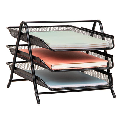 Mind Reader 3-Tier Paper Tray, Desktop Organizer, File Storage, Workspace, Office, Metal Mesh, 11.75"L x 13.75"W x 10"H