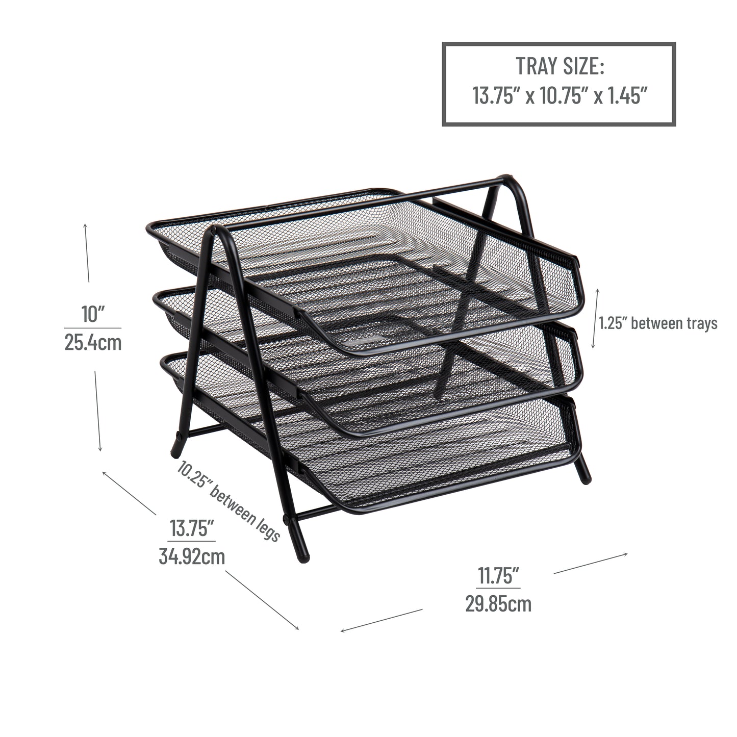 Mind Reader 3-Tier Paper Tray, Desktop Organizer, File Storage, Workspace, Office, Metal Mesh, 11.75"L x 13.75"W x 10"H