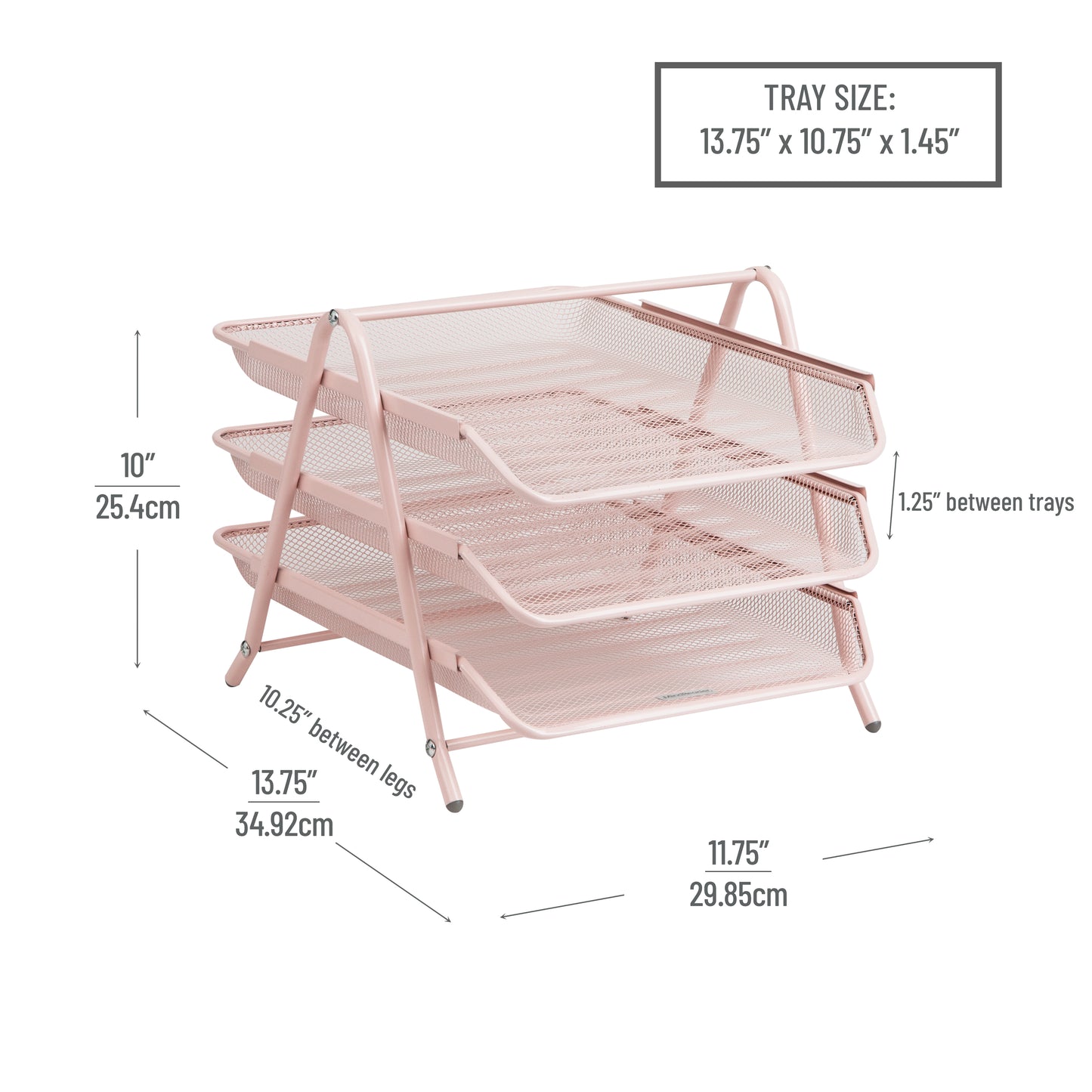 Mind Reader 3-Tier Paper Tray, Desktop Organizer, File Storage, Workspace, Office, Metal Mesh, 11.75"L x 13.75"W x 10"H