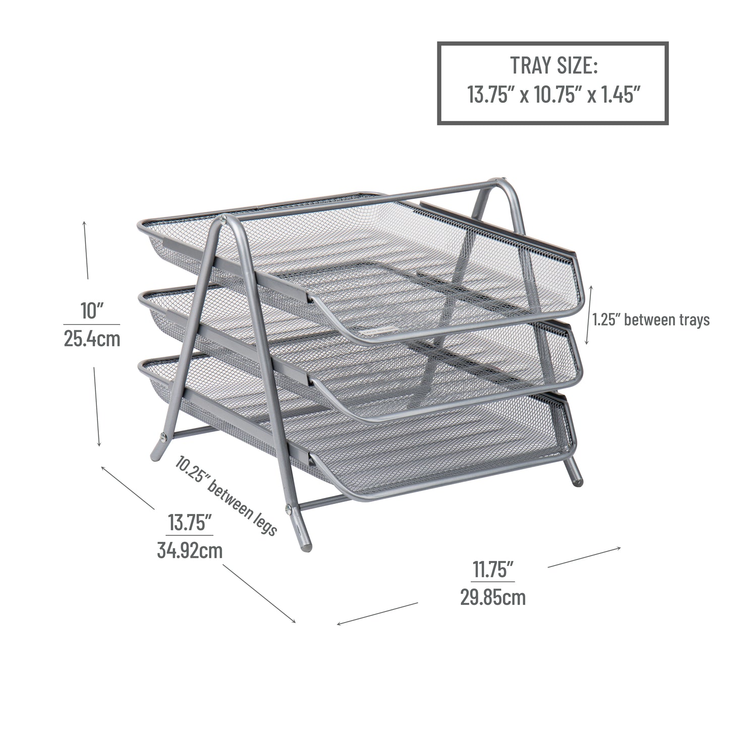 Mind Reader 3-Tier Paper Tray, Desktop Organizer, File Storage, Workspace, Office, Metal Mesh, 11.75"L x 13.75"W x 10"H