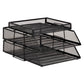 Mind Reader 2 Tier Paper Tray with Top Supply Compartment, Desktop File Organizer, Metal Mesh, Black