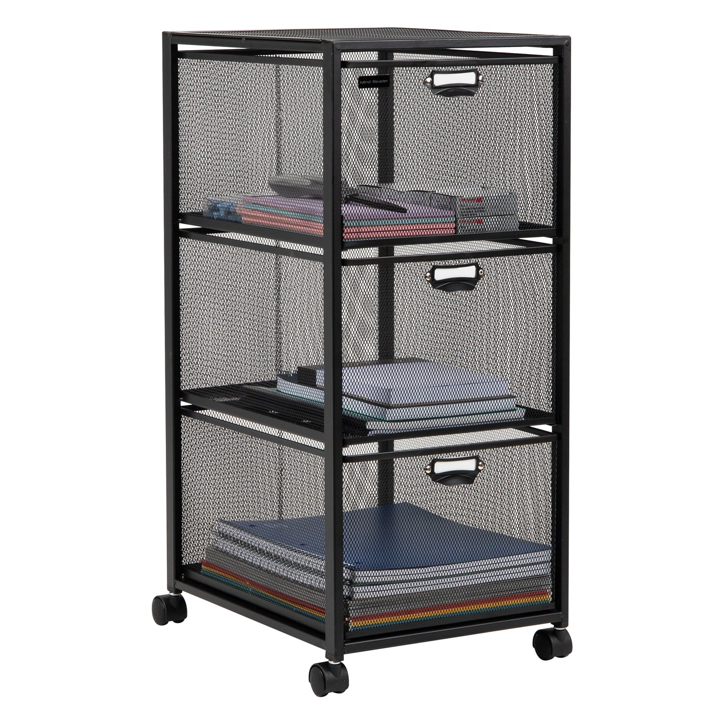 Mind Reader Cart with Drawers, Laundry Organizer, Utility Cart, Bathroom, Kitchen, Metal Mesh, Black