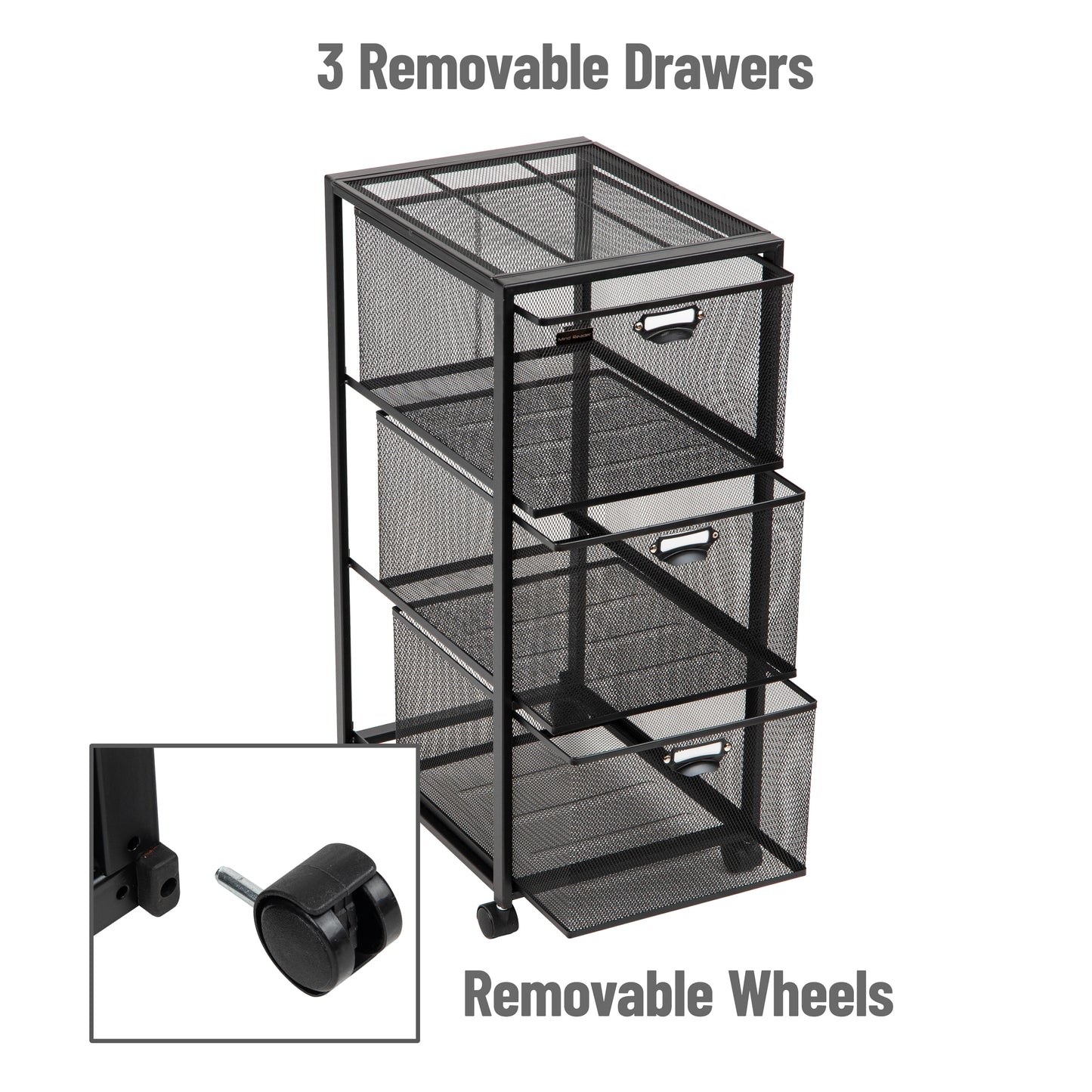 Mind Reader Cart with Drawers, Laundry Organizer, Utility Cart, Bathroom, Kitchen, Metal Mesh, Black