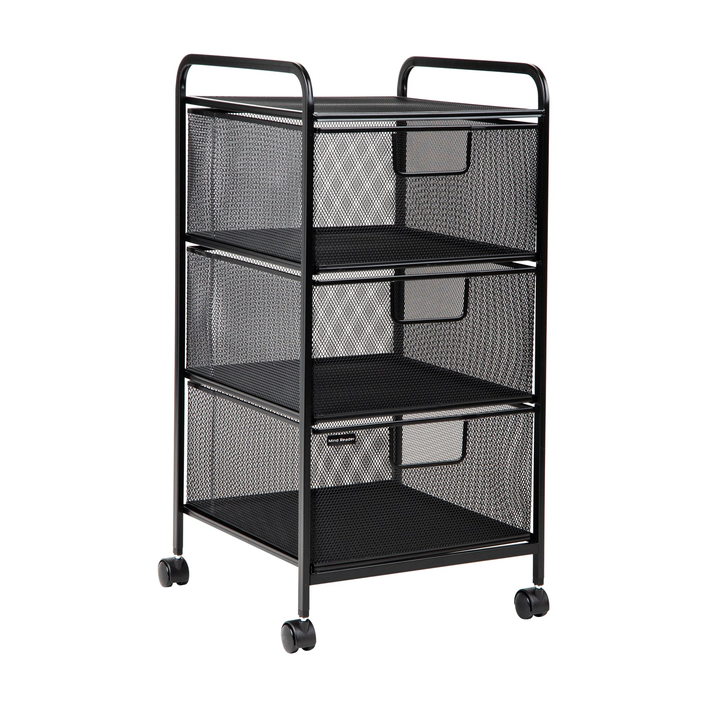 Mind Reader Rolling Storage Cart, Removable Drawers, Desk and Bathroom Organizer, Metal Mesh, 12.75"L x 13.25"W x 25"H, Black