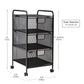 Mind Reader Network Collection, Rolling Storage Cart with 3 Removable Drawers,  Omnidirectional Wheels, Desk and Bathroom Organizer, Portable, Metal Mesh, 12.75"L x 13.25"W x 25"H, Black