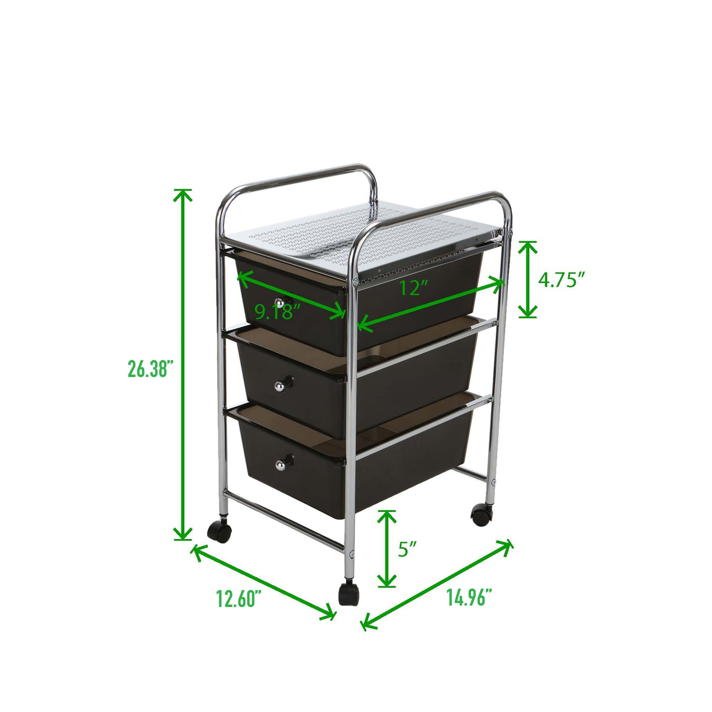 Mind Reader Rolling Cart with Drawers, Utility Cart, Craft Storage, Kitchen, Metal, 12.75"L x 15.25"W x 30"H, Multi-color