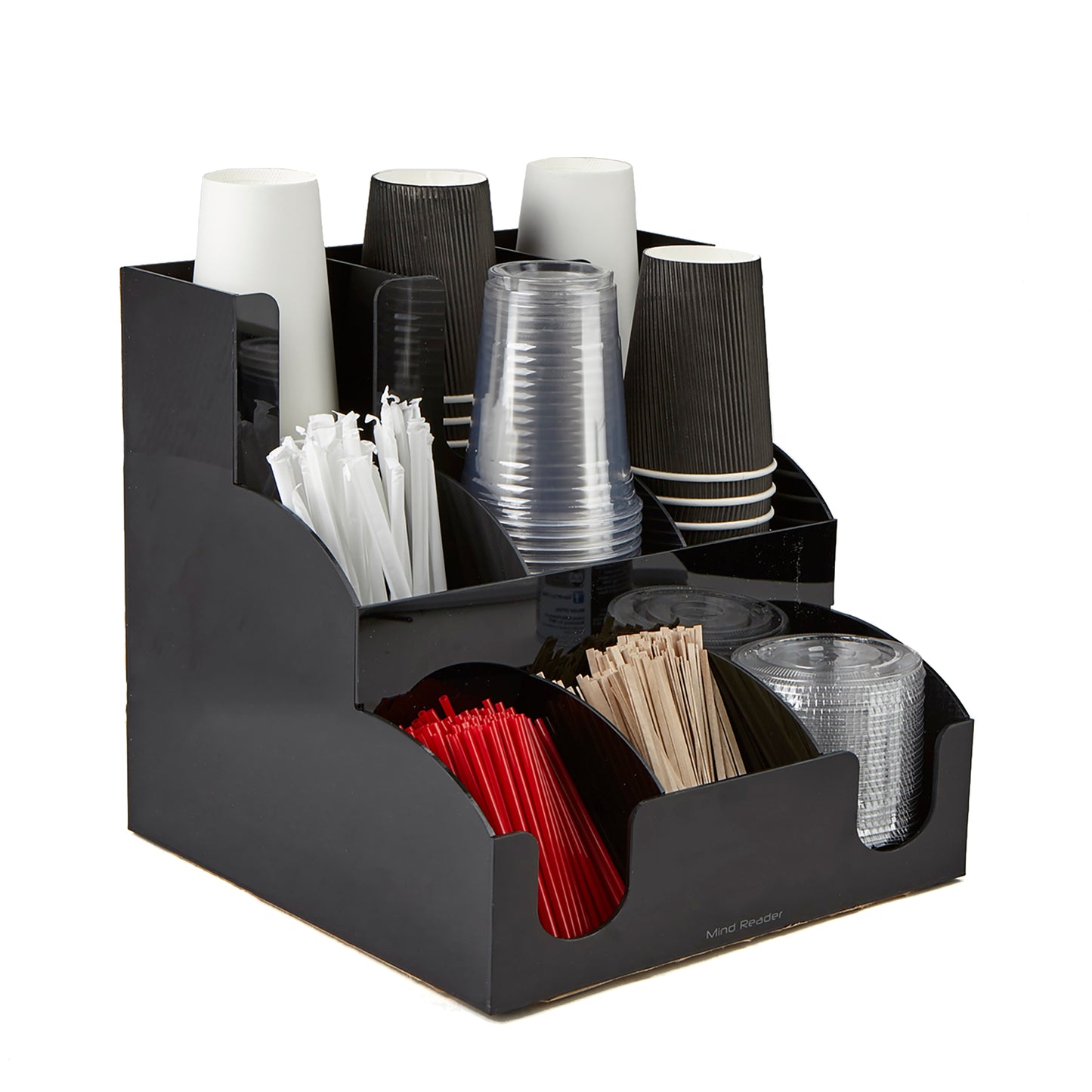 Mind Reader Foundation Collection, 9-Compartment Coffee Cup and Condiment Dispenser, 30 Cup Capacity per Compartment, Countertop Organizer, Kitchen and Breakroom, Black