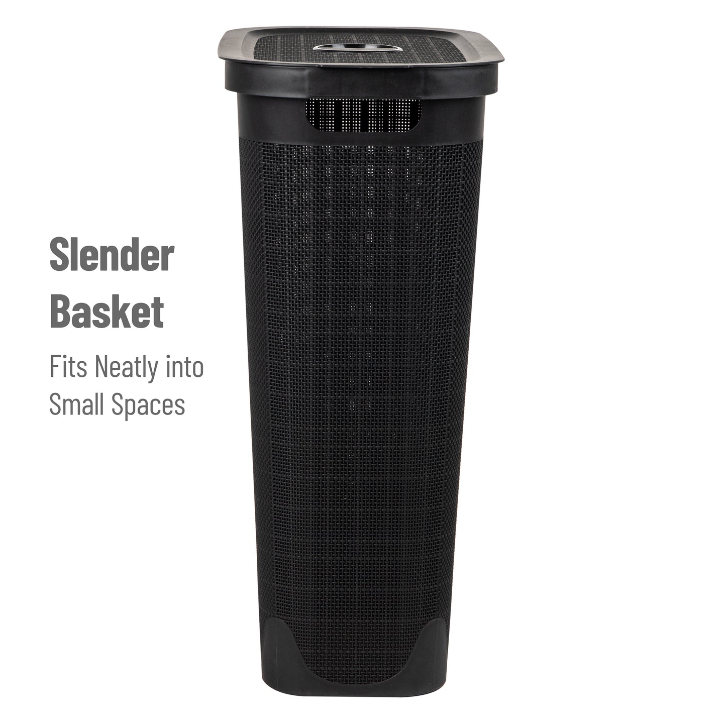 Mind Reader 40L Slim Laundry Hamper, Clothes Basket, Lid, Linen Design, Plastic, 18.5”L x 10.75”W x 23.5”H
