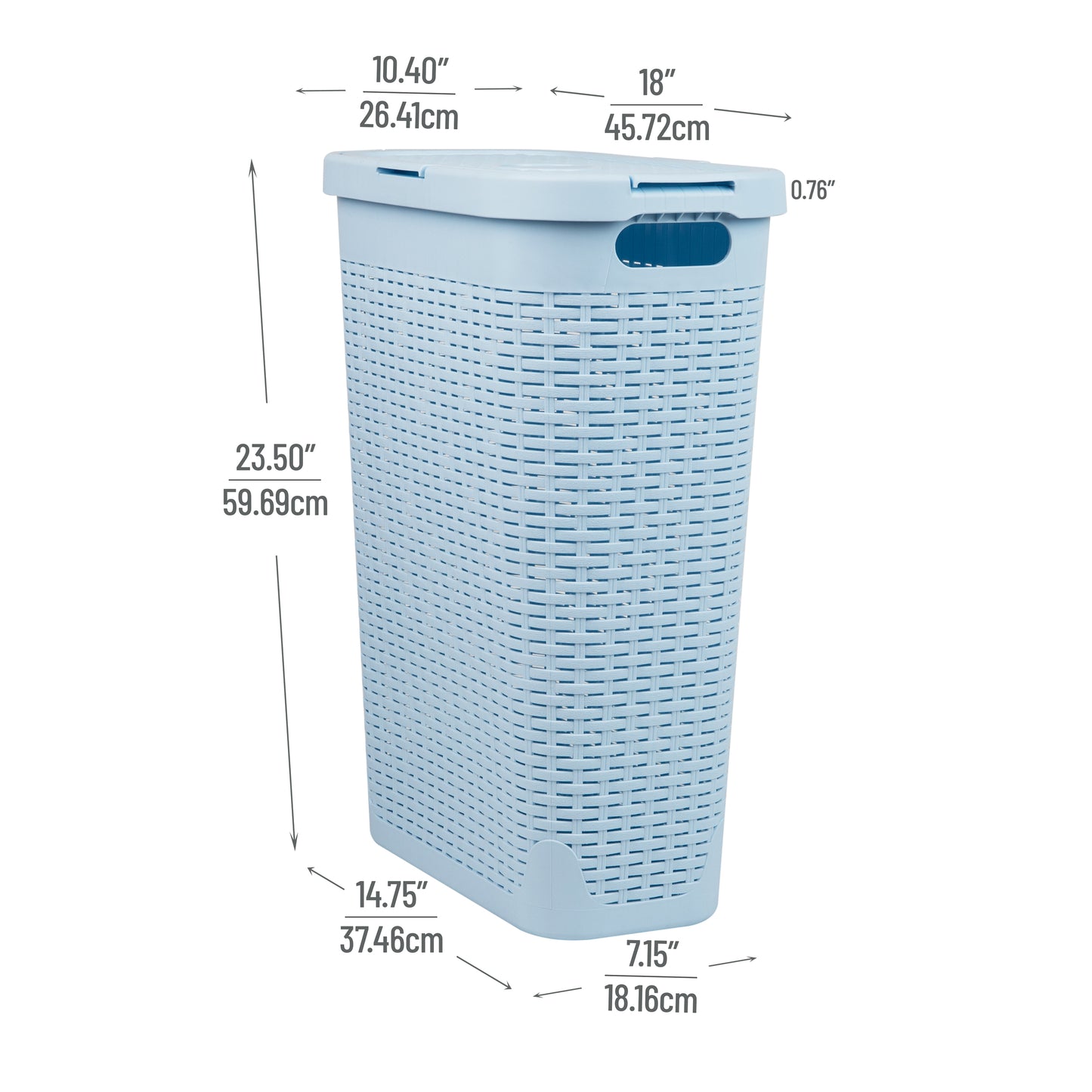 Mind Reader 40L Slim Laundry Hamper, Clothes Basket, Lid, Wicker Design, Plastic, 18"L x 10.4"W x 23.5"H