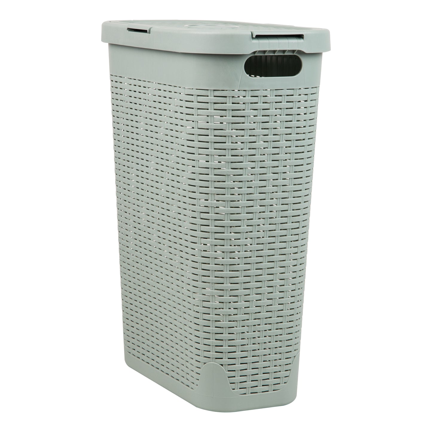 Mind Reader 40L Slim Laundry Hamper, Clothes Basket, Lid, Wicker Design, Plastic, 18"L x 10.4"W x 23.5"H