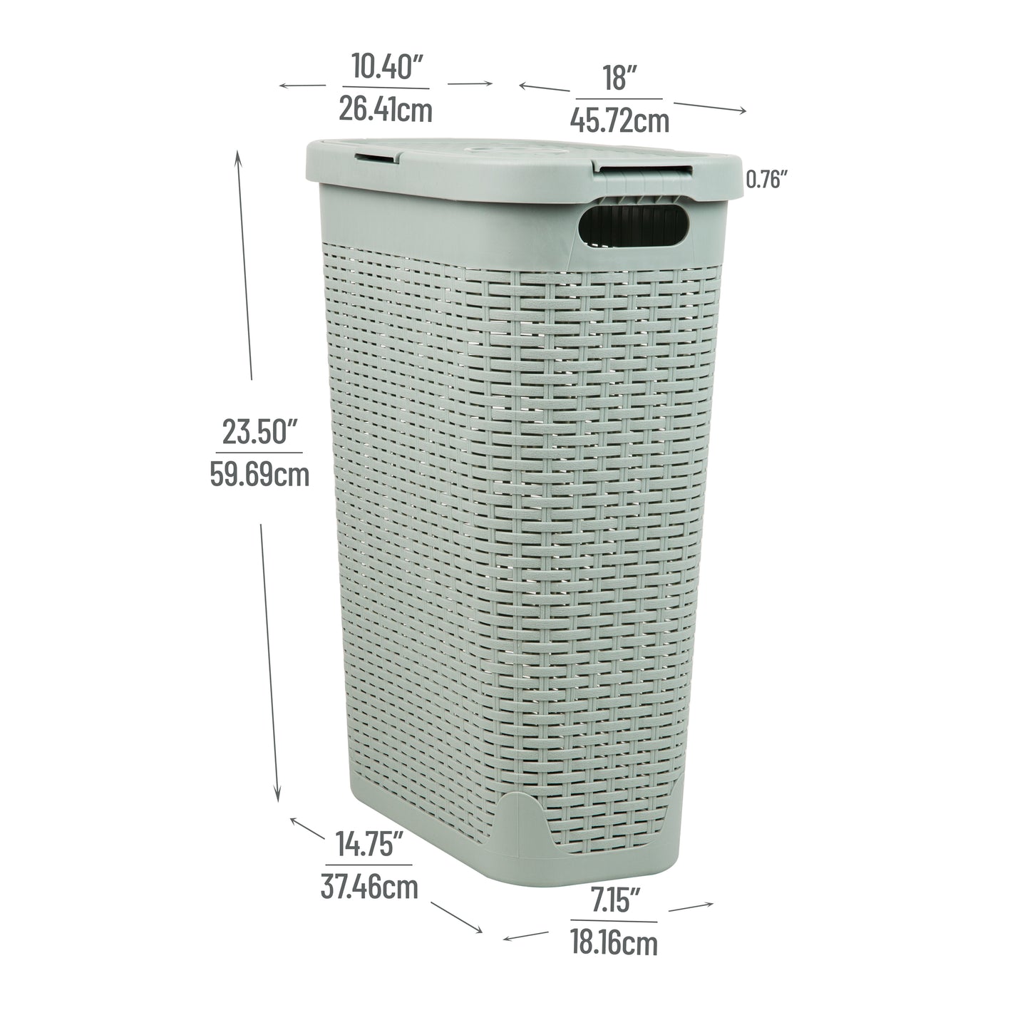 Mind Reader 40L Slim Laundry Hamper, Clothes Basket, Lid, Wicker Design, Plastic, 18"L x 10.4"W x 23.5"H